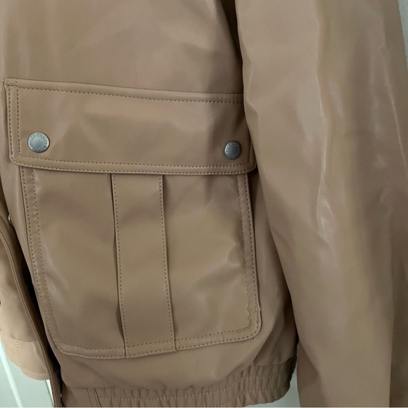 Levi Beige Tan Faux Leather Zip Up Jacket - Picture 4 of 7